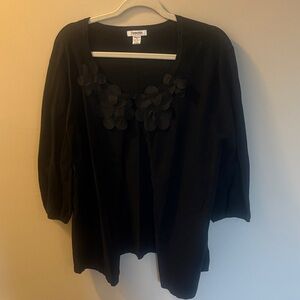 Karen Scott Black Floral Applique Scoop Neck Tunic Top